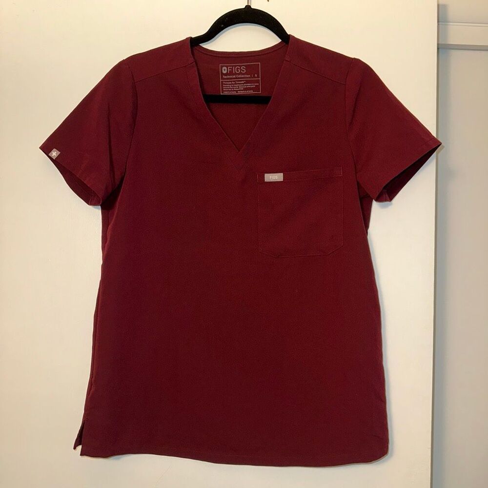 Figs Women’s Small Catarina Scrub Shirt Short Sleeve V Neck Line Pocket EUC